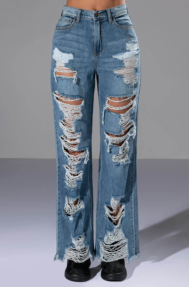 ELLA BELLA HIGH RISE WIDE LEG DISTRESSED JEANS