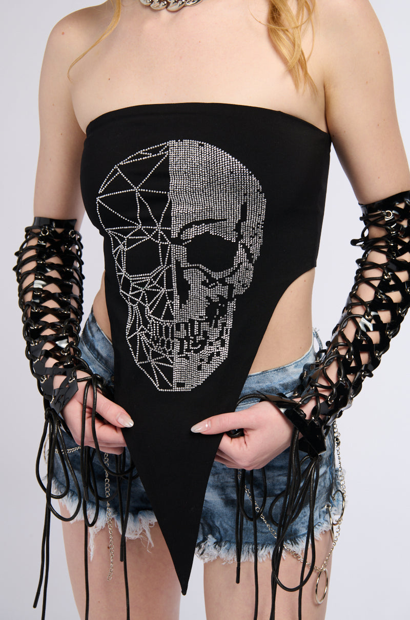 ROCK CHIC RHINESTONE SKULL BANDEAU TOP
