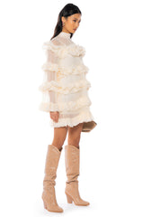 ROMANTIC LAYERED RUFFLES LONG SLEEVE MINI DRESS