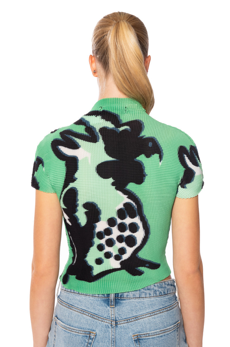 ROMANTICIZE ME PLEATED KNIT MOCK NECK TOP