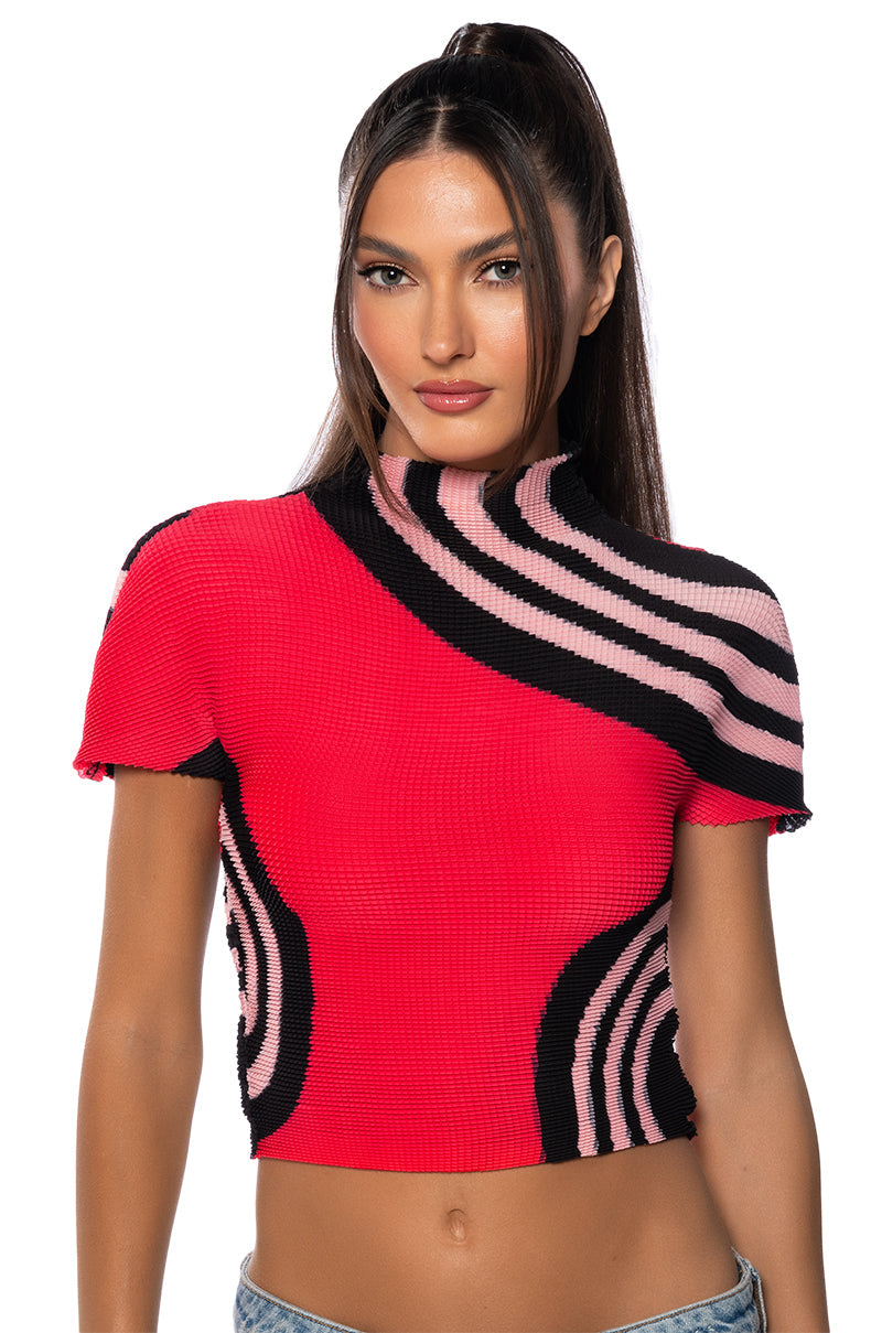 ROMANTICIZE ME PLEATED KNIT MOCK NECK TOP