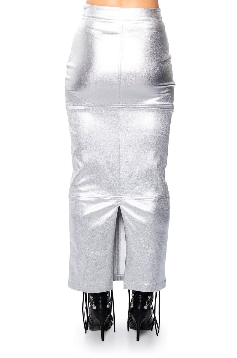 KEHLANI METALLIC MAXI SKIRT