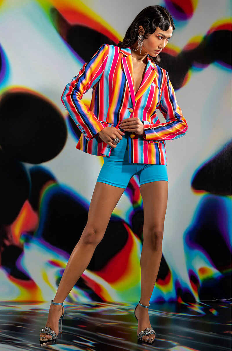 OPEN BACK MULTI STRIPE BLAZER