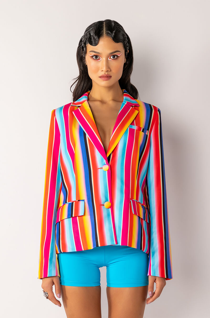 OPEN BACK MULTI STRIPE BLAZER